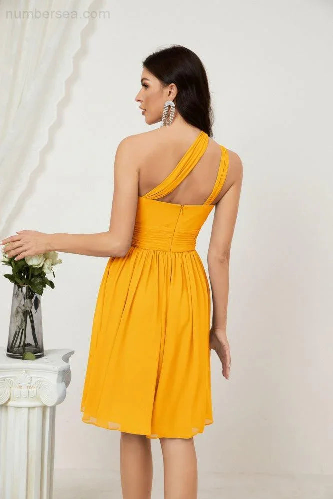 Vestido de dama de honor corto de chiffon de un hombro Numbersea para mujer Vestidos formales para fiesta y regreso a casa 2804