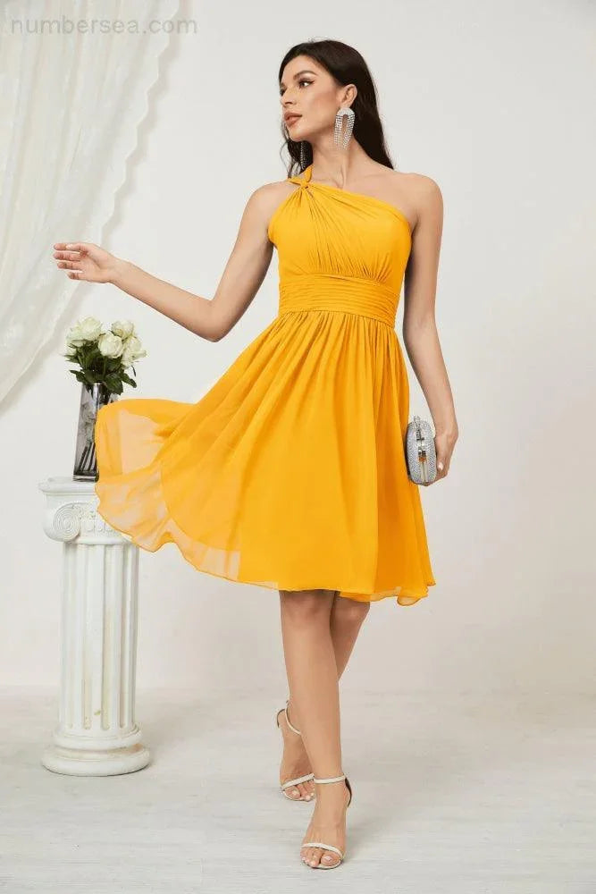 Vestido de dama de honor corto de chiffon de un hombro Numbersea para mujer Vestidos formales para fiesta y regreso a casa 2804
