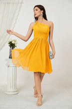 Vestido de dama de honor corto de chiffon de un hombro Numbersea para mujer Vestidos formales para fiesta y regreso a casa 2804