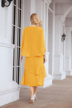 Vestido de festa formal para mãe da noiva, corte A, duas peças, Numbersea 28072 