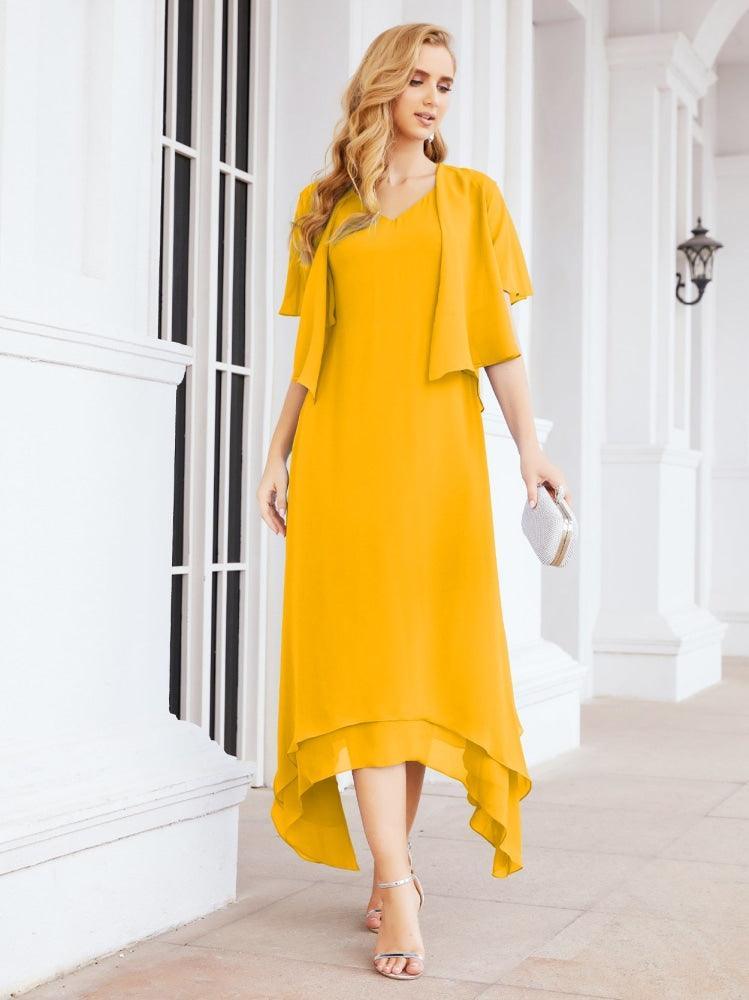 Vestido de festa formal para mãe da noiva, corte A, duas peças, Numbersea 28073 