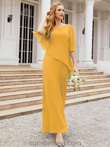Numbersea Formal Party Gown Dress Long Mother of The Bride Dresses with Ruffle Cape 28026