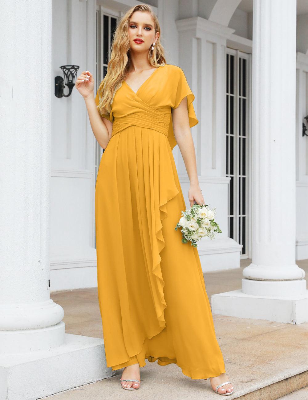 Numbersea Chiffon Bridesmaid Dresses Long Formal Evening Prom Mother of The Bride Dress with Flutter Sleeve     SEA28040