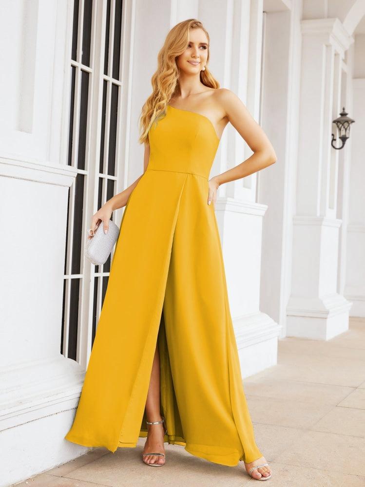 Vestidos de baile de cerimónia Numbersea para mulher com um ombro só e fenda lateral para madrinhas e madrinhas 28052 