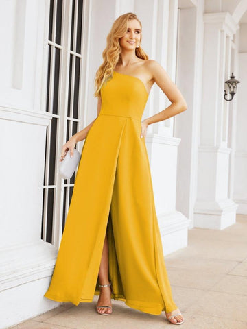 Numbersea Women's One Shoulder Formal Prom Gowns for Mother of The Bride Side Slit Bridesmaid Dresses 28052
