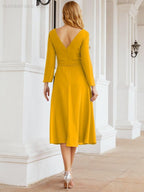 Vestido de madrinha com decote em V e cinto para mãe da noiva e convidada de casamento 28031 