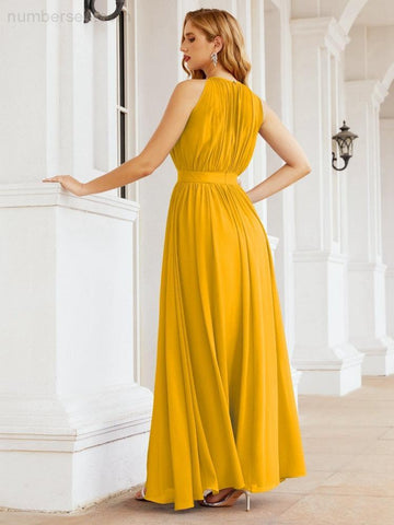 Numbersea Halter Bridesmaid Dress Empire Waist Formal Evening Prom Gown for Mother of The Bride 28030