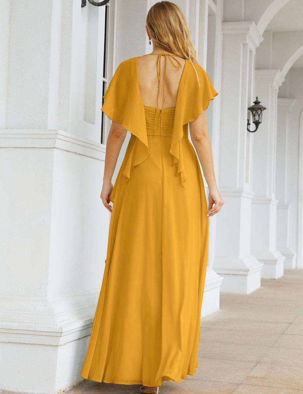 Numbersea Chiffon Bridesmaid Dresses Long Formal Evening Prom Mother of The Bride Dress with Flutter Sleeve     SEA28040