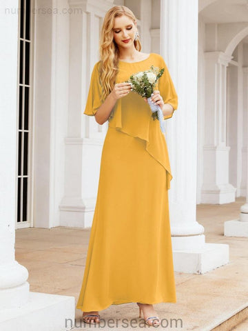 Numbersea Formal Party Gown Dress Long Mother of The Bride Dresses with Ruffle Cape 28026