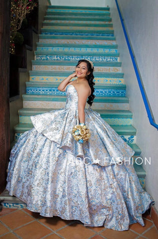 2-teiliges trägerloses Quinceanera-Kleid mit Blumenmuster von House of Wu 26947