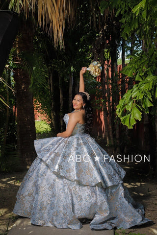2-teiliges trägerloses Quinceanera-Kleid mit Blumenmuster von House of Wu 26947