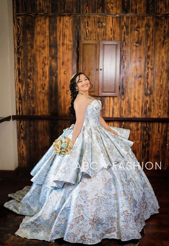 2-teiliges trägerloses Quinceanera-Kleid mit Blumenmuster von House of Wu 26947