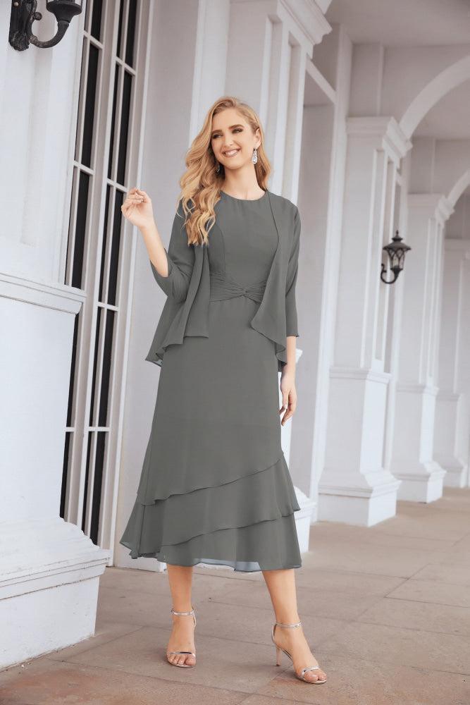 Vestido de festa formal para mãe da noiva, corte A, duas peças, Numbersea 28072 