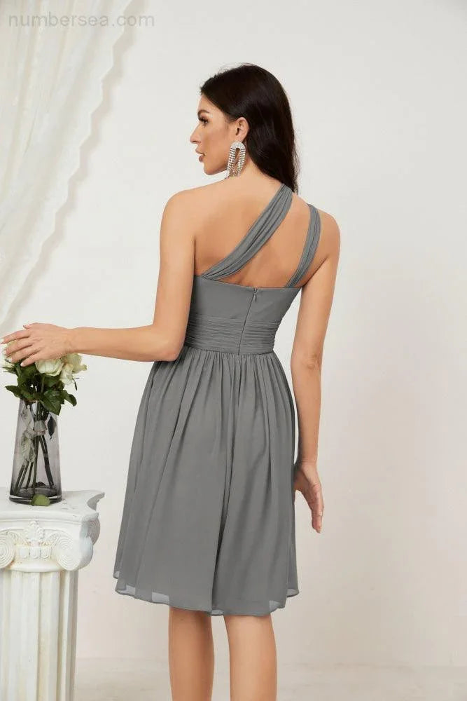 Vestido de dama de honor corto de chiffon de un hombro Numbersea para mujer Vestidos formales para fiesta y regreso a casa 2804