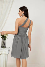 Vestido de dama de honor corto de chiffon de un hombro Numbersea para mujer Vestidos formales para fiesta y regreso a casa 2804