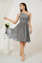 Vestido de dama de honor corto de chiffon de un hombro Numbersea para mujer Vestidos formales para fiesta y regreso a casa 2804