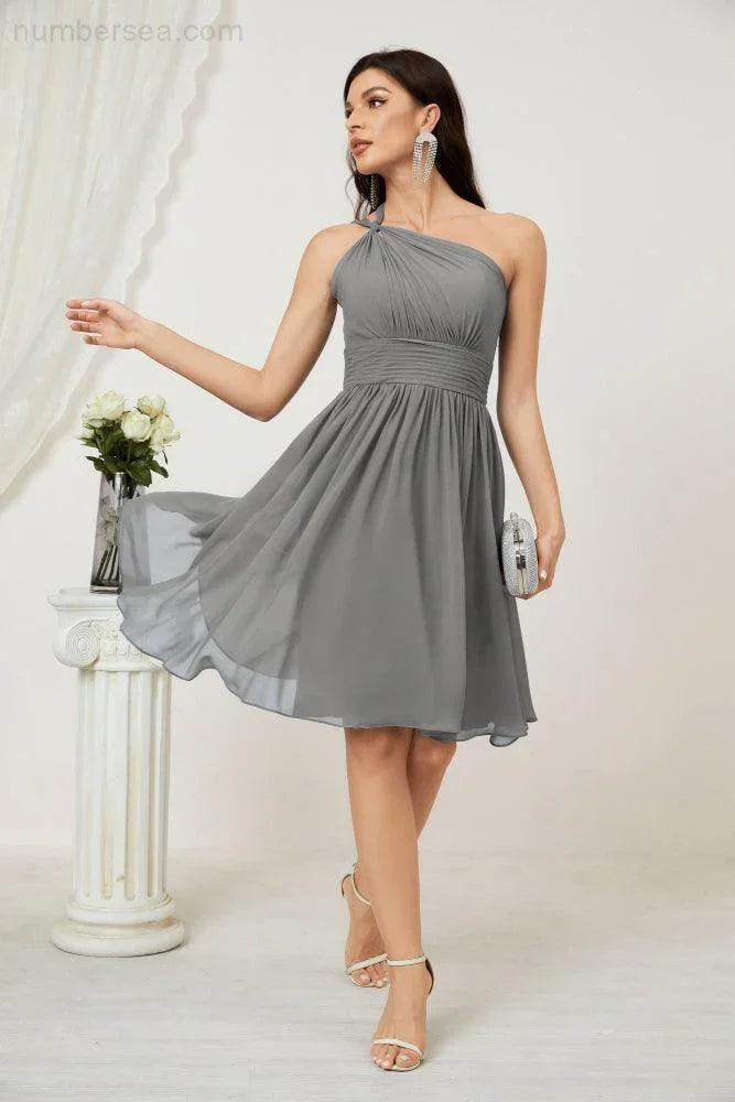 Vestido de dama de honor corto de chiffon de un hombro Numbersea para mujer Vestidos formales para fiesta y regreso a casa 2804