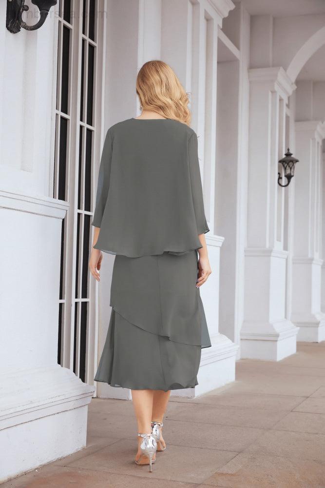 Vestido de festa formal para mãe da noiva, corte A, duas peças, Numbersea 28072 