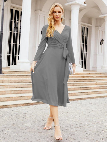 Brautjungfernkleid mit V-Rücken und Taillengürtel für die Mutter der Braut, Hochzeitsgast 28031 