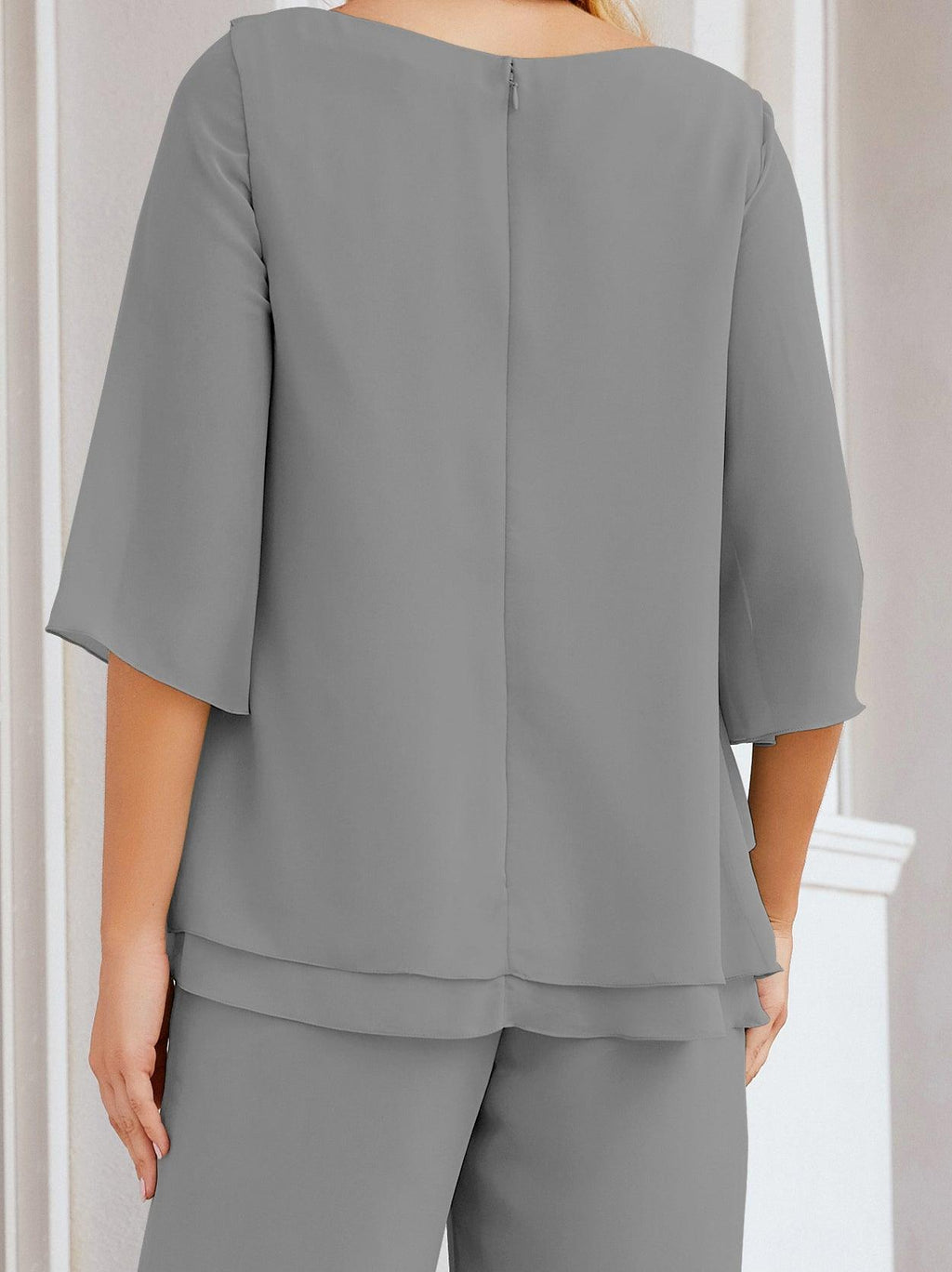 Vestido elegante de 2 peças para mãe da noiva Numbersea, tamanho grande, com folhos, camadas, roupão prateado 28064 