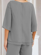 Vestido elegante de 2 peças para mãe da noiva Numbersea, tamanho grande, com folhos, camadas, roupão prateado 28064 