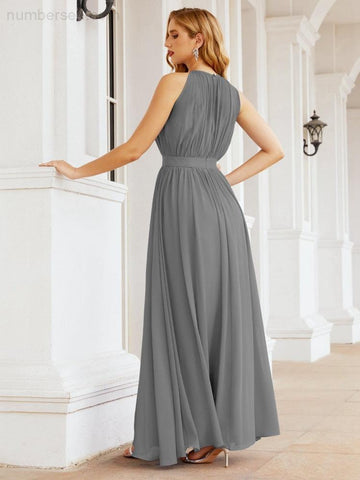 Numbersea Halter Bridesmaid Dress Empire Waist Formal Evening Prom Gown for Mother of The Bride 28030