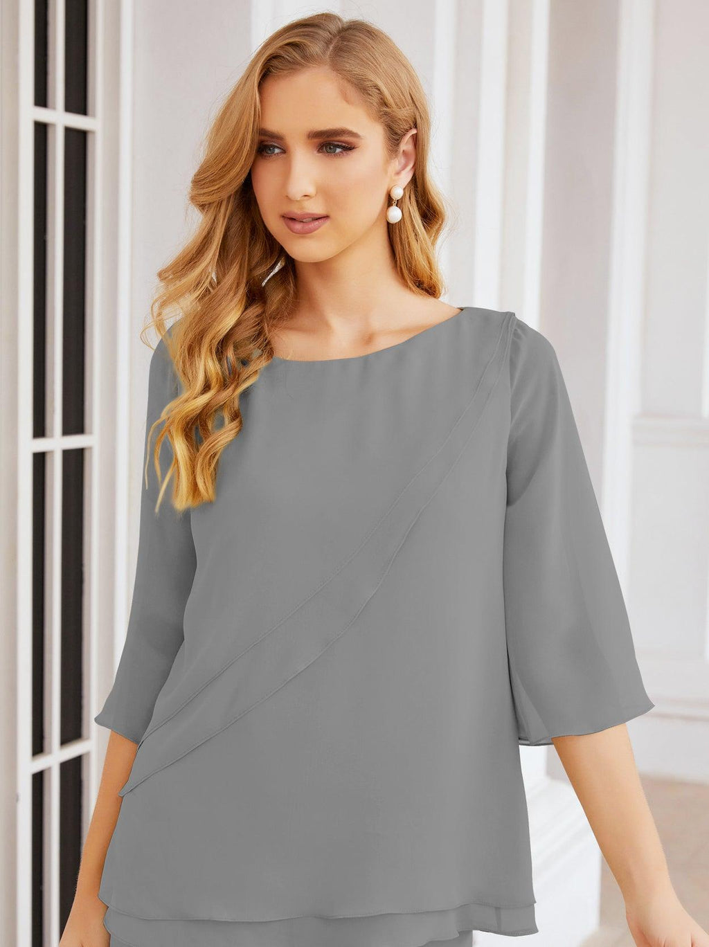 Vestido elegante de 2 peças para mãe da noiva Numbersea, tamanho grande, com folhos, camadas, roupão prateado 28064 