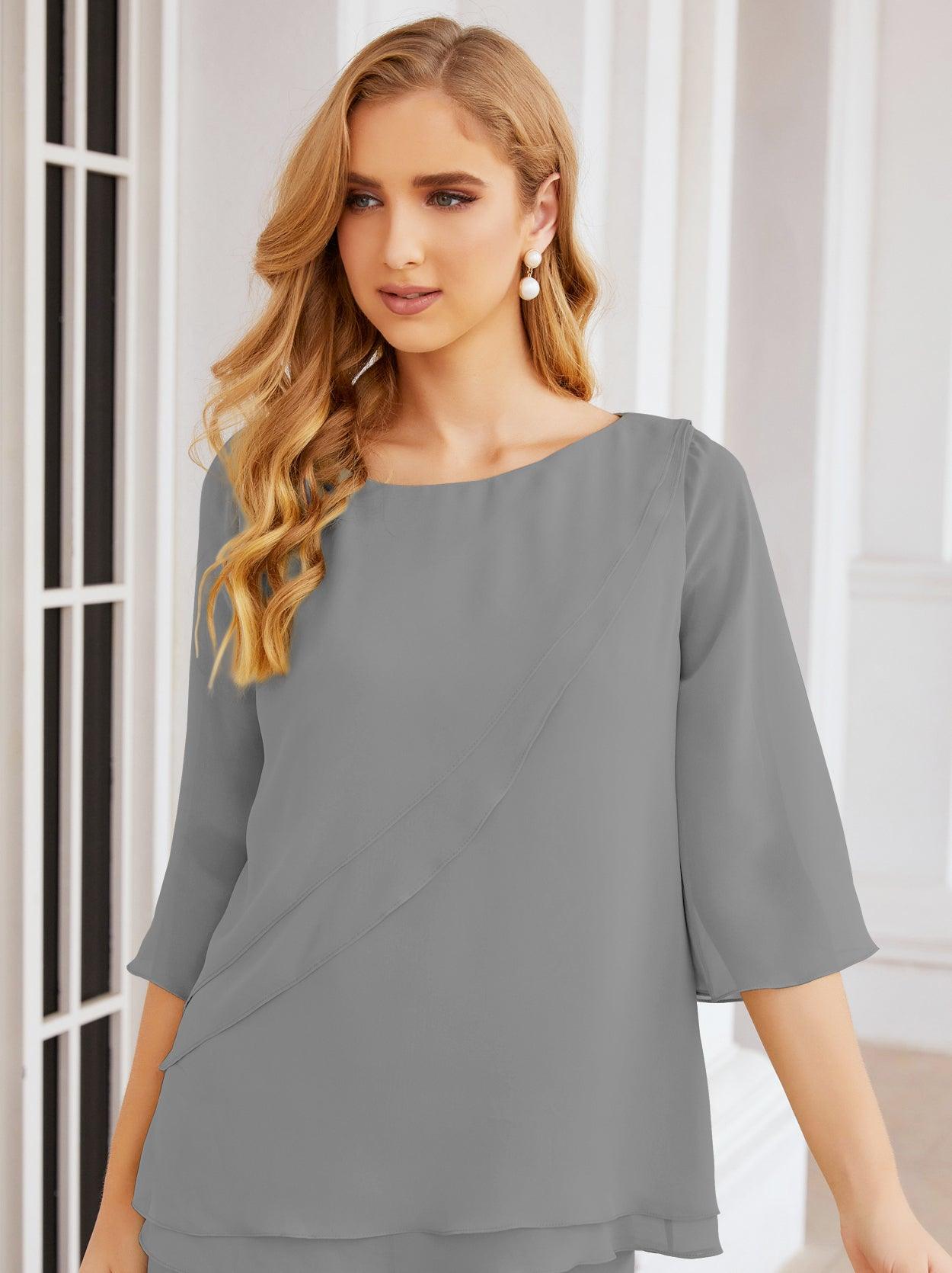 Vestido elegante de 2 peças para mãe da noiva Numbersea, tamanho grande, com folhos, camadas, roupão prateado 28064 