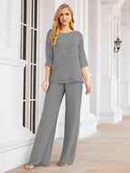 Vestido elegante de 2 peças para mãe da noiva Numbersea, tamanho grande, com folhos, camadas, roupão prateado 28064 