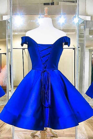 Mode Off The Shoulder Royal Blue Satin Homecoming Kleider PD041