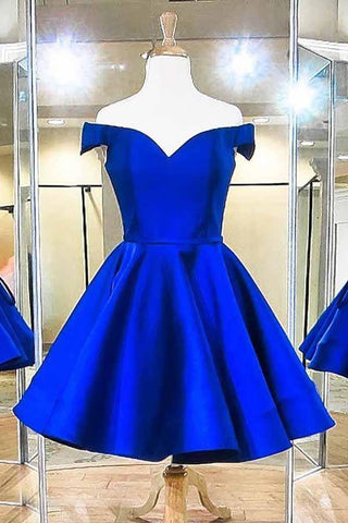 Mode Off The Shoulder Royal Blue Satin Homecoming Kleider PD041