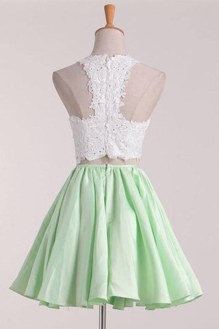 Zweiteiliges U-Ausschnitt-Heimkehrkleid A-Linie Satin mit Applikation PD411