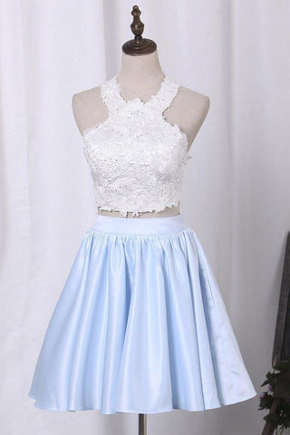 Zweiteiliges U-Ausschnitt-Heimkehrkleid A-Linie Satin mit Applikation PD411