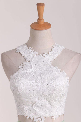 Zweiteiliges U-Ausschnitt-Heimkehrkleid A-Linie Satin mit Applikation PD411