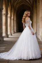 #002 2025 Sexy Off Shoulder Wedding Dresses Appliques Long Sleeve Bridal Gowns Vintage Vestidos De Noiva Mariage Plus Size Custom De by payinti
