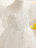 Detachable  Lace Tulle Sweep Train Flower Girl Dress
