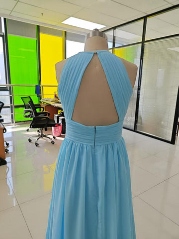 Numbersea Chiffon Bodenlange Ballkleider A-Linie Neckholder Offener Rücken Falten 