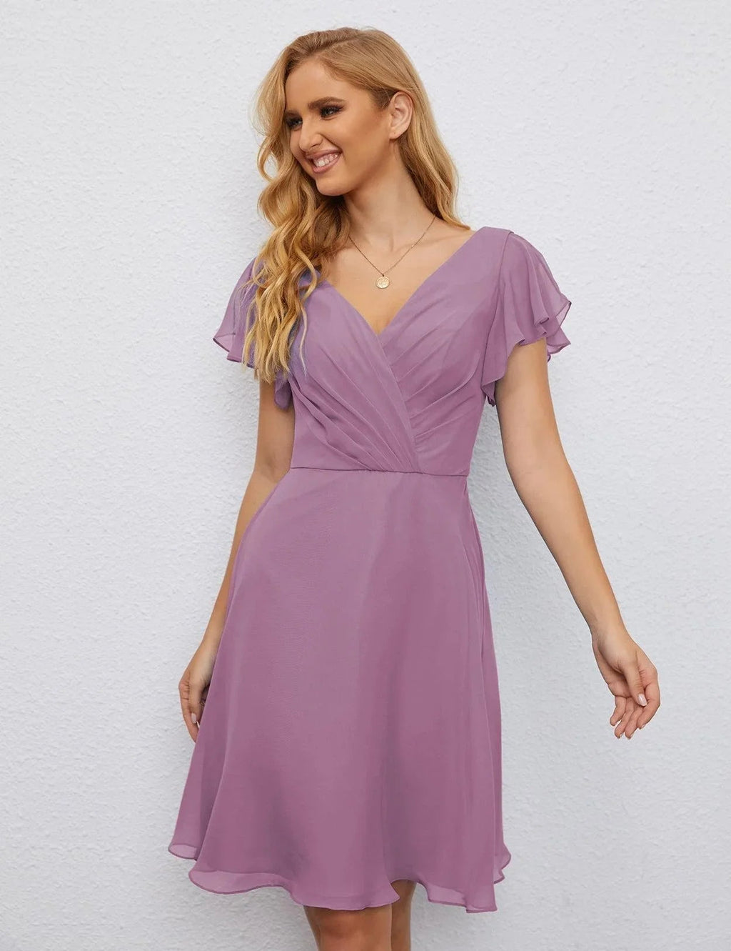 Vestido de Regreso a Casa con Espalda en U de Numbersea Vestido Formal para el Baile de Graduación Largo hasta la Rodilla Mangas Cortas Vestido para Fiesta de Cóctel 28077