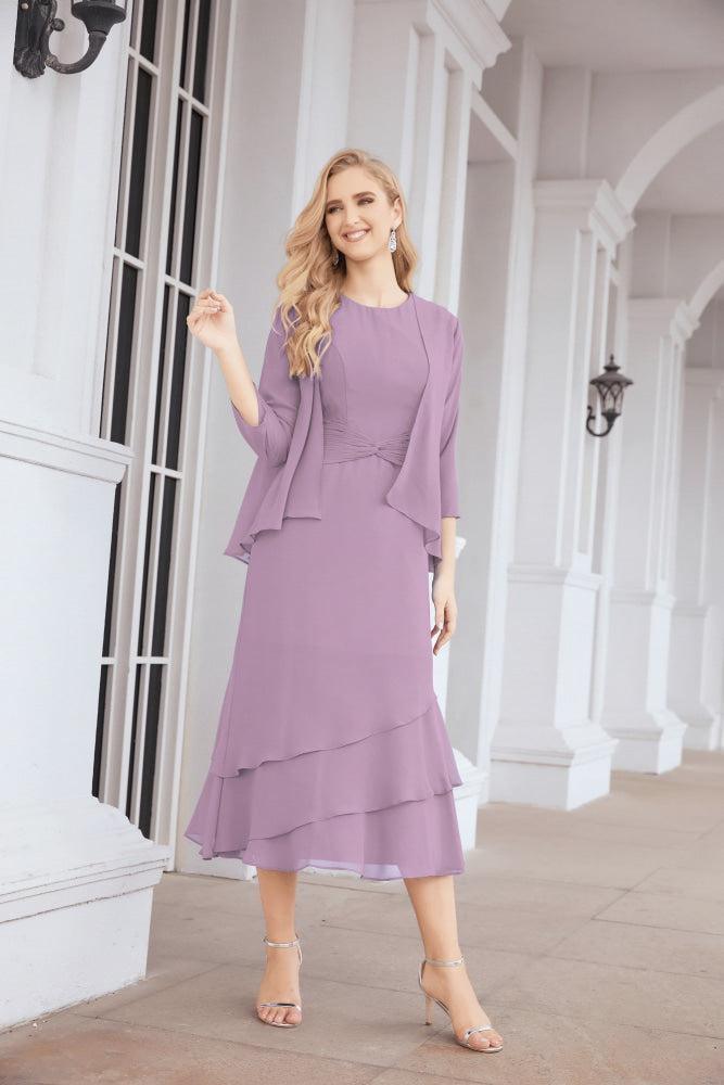 Vestido de festa formal para mãe da noiva, corte A, duas peças, Numbersea 28072 