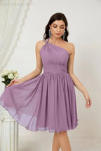 Vestido de dama de honor corto de chiffon de un hombro Numbersea para mujer Vestidos formales para fiesta y regreso a casa 2804