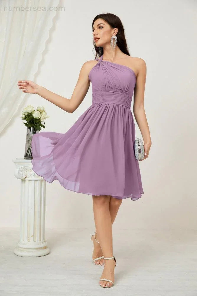 Vestido de dama de honor corto de chiffon de un hombro Numbersea para mujer Vestidos formales para fiesta y regreso a casa 2804