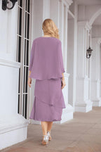 Vestido de festa formal para mãe da noiva, corte A, duas peças, Numbersea 28072 