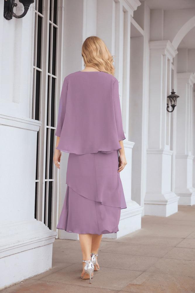 Vestido de festa formal para mãe da noiva, corte A, duas peças, Numbersea 28072 