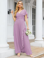 Numbersea Chiffon Bridesmaid Dresses Long Formal Evening Prom Mother of The Bride Dress with Flutter Sleeve     SEA28040