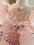 Floral Embroidery Puffy Sleeves Tulle Knee-length Baby Girl Dress - view 5