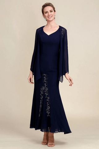 Kleid für die Brautmutter, Meerjungfrau, zweiteilig, glitzernd, mit Perlen