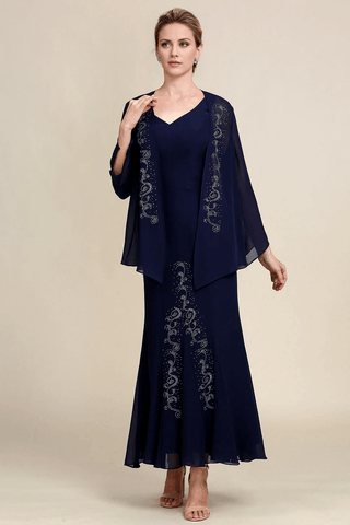 Kleid für die Brautmutter, Meerjungfrau, zweiteilig, glitzernd, mit Perlen