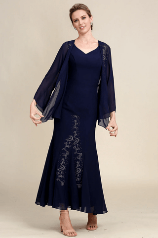 Kleid für die Brautmutter, Meerjungfrau, zweiteilig, glitzernd, mit Perlen