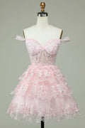 Pinkes Trägerloses Korsett-Heimkehrkleid mit Spitze Y2471
