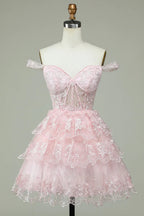 Pinkes Trägerloses Korsett-Heimkehrkleid mit Spitze Y2471